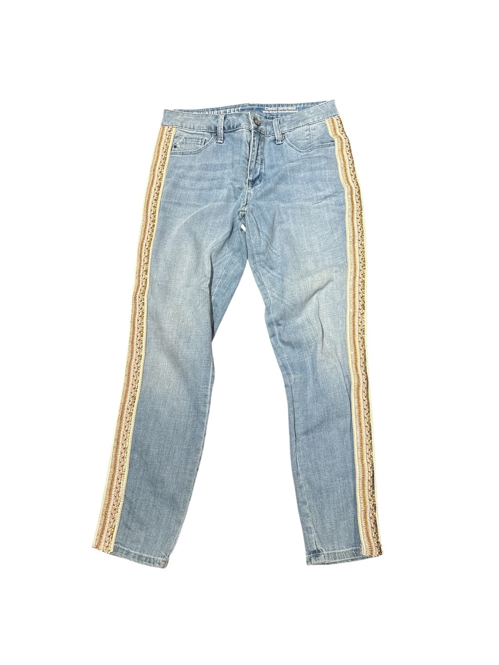 Laurie Felt Light Blue Skinny Jeans with Cream & Tan Side Trim